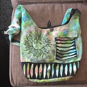 Tie-Dye Sun Graphic Fringe Shoulder Bag